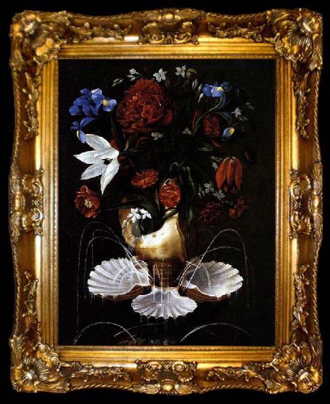 framed  Juan de Espinosa Still-Life with Shell Fountain and Flowers, ta009-2